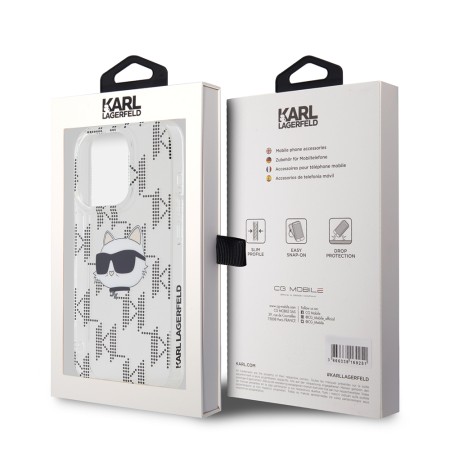 Husa pentru iPhone 15 Pro - Karl Lagerfeld IML Luxury (KLHCP15LHKLPCHT) - Clear Choupette HeadandMonogram