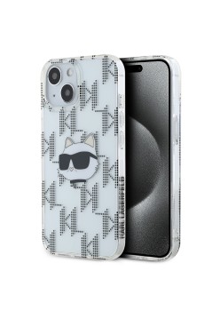 Husa pentru iPhone 15 / iPhone 14 / iPhone 13 - Karl Lagerfeld IML Luxury (KLHCP15SHKLPCHT) - Transparent Choupette HeadandMonogram