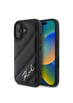 Husa pentru iPhone 16 - Karl Lagerfeld Diagonal Quilted (KLHCP16SPQDSMGK) - Black
