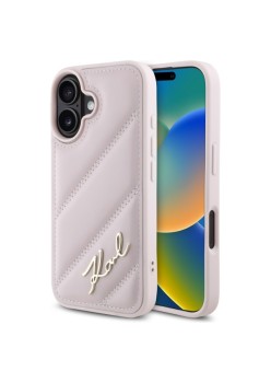 Husa pentru iPhone 16 - Karl Lagerfeld Diagonal Quilted (KLHCP16SPQDSMGP) - Pink