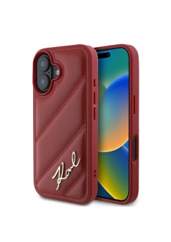 Husa pentru iPhone 16 - Karl Lagerfeld Diagonal Quilted (KLHCP16SPQDSMGR) - Red