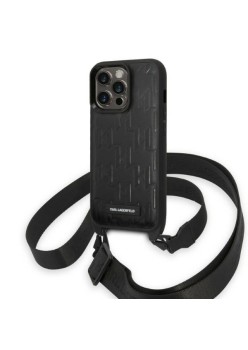 Husa iPhone 14 Pro - Karl Lagerfeld Hardcase with Strap (KLHCP14LSTMMK) - Monogram Plaque Logo