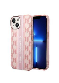 Husa iPhone 15 Plus / iPhone 14 Plus - Karl Lagerfeld Hardcase Monogram (KLHCP14MHKLSPCP) - Pink Stripe
