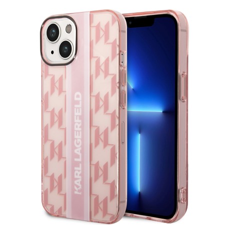 Husa iPhone 15 Plus / iPhone 14 Plus - Karl Lagerfeld Hardcase Monogram (KLHCP14MHKLSPCP) - Pink Stripe