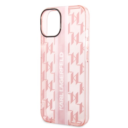 Husa iPhone 15 Plus / iPhone 14 Plus - Karl Lagerfeld Hardcase Monogram (KLHCP14MHKLSPCP) - Pink Stripe