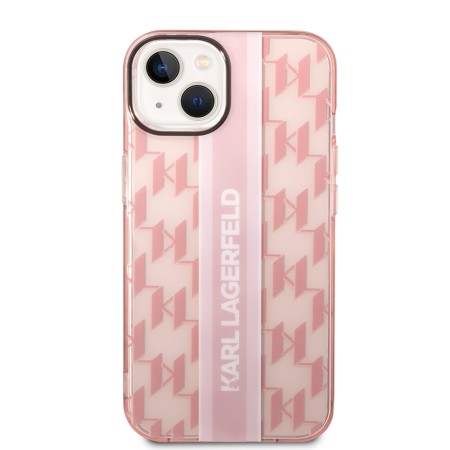 Husa iPhone 15 Plus / iPhone 14 Plus - Karl Lagerfeld Hardcase Monogram (KLHCP14MHKLSPCP) - Pink Stripe