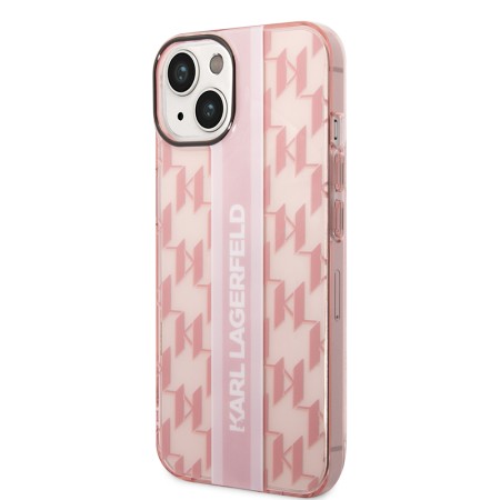 Husa iPhone 15 Plus / iPhone 14 Plus - Karl Lagerfeld Hardcase Monogram (KLHCP14MHKLSPCP) - Pink Stripe