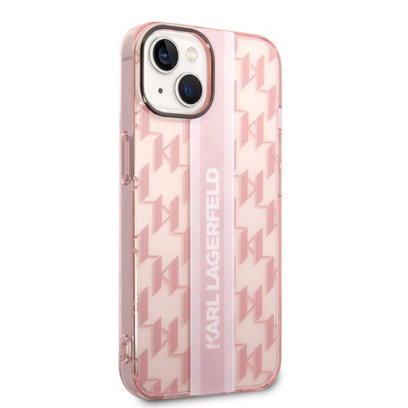 Husa iPhone 15 Plus / iPhone 14 Plus - Karl Lagerfeld Hardcase Monogram (KLHCP14MHKLSPCP) - Pink Stripe
