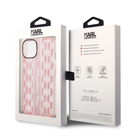 Husa iPhone 15 Plus / iPhone 14 Plus - Karl Lagerfeld Hardcase Monogram (KLHCP14MHKLSPCP) - Pink Stripe
