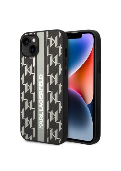 Husa iPhone 15 Plus / iPhone 14 Plus - Karl Lagerfeld Hardcase Monogram (KLHCP14MPGKLSKG) - Grey Stripe