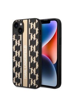 Husa iPhone 15 Plus / iPhone 14 Plus - Karl Lagerfeld Hardcase Monogram (KLHCP14MPGKLSKW) - Brown Stripe
