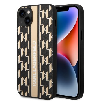 Husa iPhone 15 Plus / iPhone 14 Plus - Karl Lagerfeld Hardcase Monogram (KLHCP14MPGKLSKW) - Brown Stripe