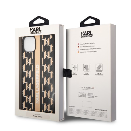 Husa iPhone 15 Plus / iPhone 14 Plus - Karl Lagerfeld Hardcase Monogram (KLHCP14MPGKLSKW) - Brown Stripe
