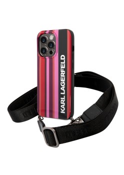 Husa iPhone 14 Pro Max - Karl Lagerfeld Hardcase with Strap (KLHCP14XSTSTP) - Pink Color Stripes
