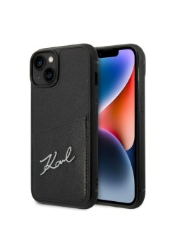 Husa iPhone 15 Plus / iPhone 14 Plus - Karl Lagerfeld Hardcase Leather Cardslots (KLHCP14MCSSK) - Signature Logo
