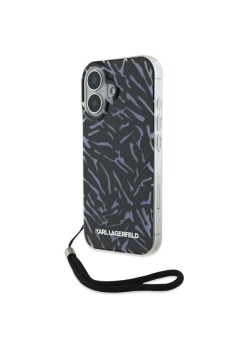 Husa pentru iPhone 16 Plus - Karl Lagerfeld Hardcase (KLHCP16MHZBPKCCU) - Purple Zebra With Cord