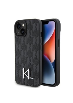 Husa iPhone 15 / iPhone 14 / iPhone 13 - Karl Lagerfeld Hardcase Leather Monogram (KLHCP15SPKLPKLK) - Hot Stamp Metal Logo