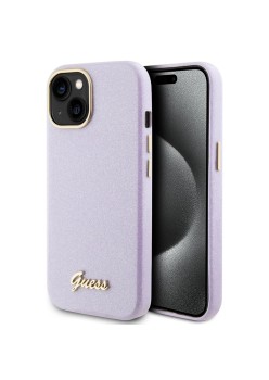 Husa pentru iPhone 15 / iPhone 14 / iPhone 13 - Guess Glitter Glossy Script (GUHCP15SPGMCSL) - Light Purple