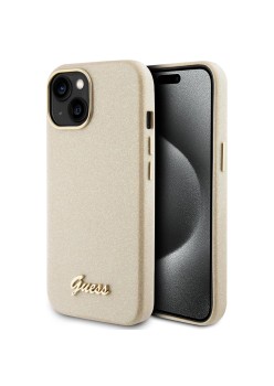 Husa pentru iPhone 15 / iPhone 14 / iPhone 13 - Guess Glitter Glossy Script (GUHCP15SPGMCSD) - Sparkle Beige