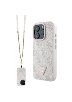 Husa pentru iPhone 16 Pro - Guess Leather Metal Logo Strass Crossbody (GUHCP16LP4TDSCPP) - Pink