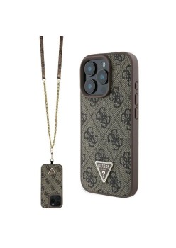 Husa pentru iPhone 16 Pro - Guess Leather Metal Logo Strass Crossbody (GUHCP16LP4TDSCPW) - Brown