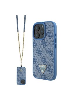 Husa pentru iPhone 16 Pro - Guess Leather Metal Logo Strass Crossbody (GUHCP16LP4TDSCPB) - Blue