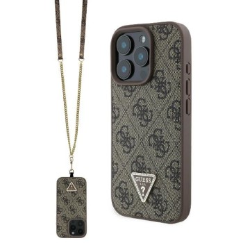 Husa pentru iPhone 16 Pro Max - Guess Leather Metal Logo Strass Crossbody (GUHCP16XP4TDSCPW) - Brown