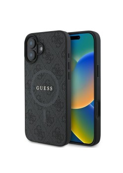 Husa pentru iPhone 16 Plus - Guess 4G Ring Classic Logo MagSafe (GUHMP16MG4GFRK) - Black