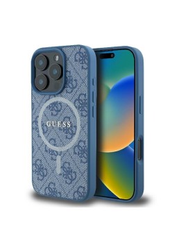 Husa pentru iPhone 16 Pro - Guess 4G Ring Classic Logo MagSafe (GUHMP16LG4GFRB) - Blue