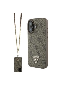 Husa pentru iPhone 16 - Guess Leather Metal Logo Strass Crossbody (GUHCP16SP4TDSCPW) - Brown