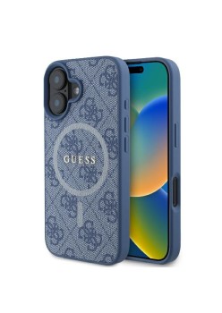 Husa pentru iPhone 16 Plus - Guess 4G Ring Classic Logo MagSafe (GUHMP16MG4GFRB) - Blue