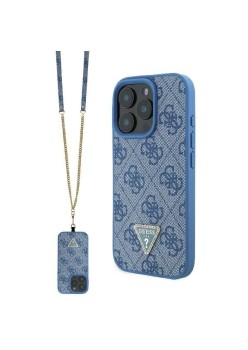 Husa pentru iPhone 16 - Guess Leather Metal Logo Strass Crossbody (GUHCP16SP4TDSCPB) - Blue