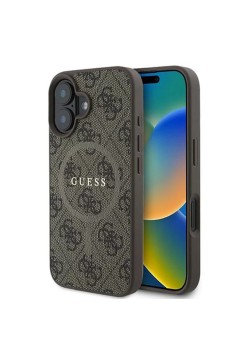 Husa pentru iPhone 16 - Guess 4G Ring Classic Logo MagSafe (GUHMP16SG4GFRW) - Brown