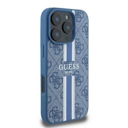 Husa pentru iPhone 16 Pro - Guess Hardcase 4G Printed Stripes MagSafe (GUHMP16LP4RPSB) - Blue