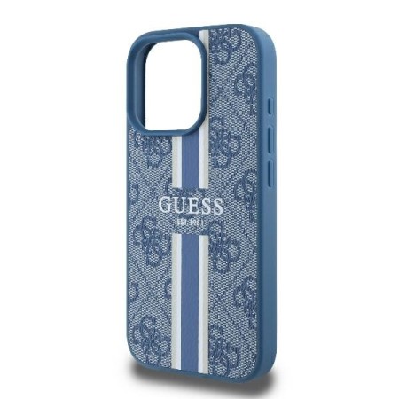 Husa pentru iPhone 16 Pro - Guess Hardcase 4G Printed Stripes MagSafe (GUHMP16LP4RPSB) - Blue