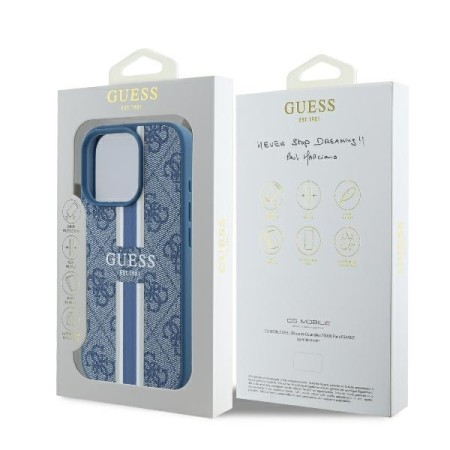 Husa pentru iPhone 16 Pro - Guess Hardcase 4G Printed Stripes MagSafe (GUHMP16LP4RPSB) - Blue