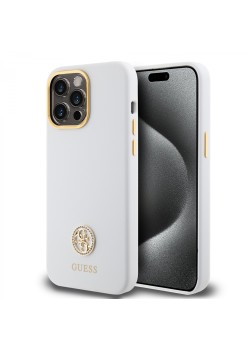 Husa pentru iPhone 15 Pro Max - Guess Silicone Logo Strass 4G (GUHCP15XM4DGPH) - White