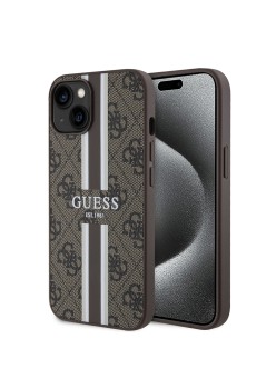 Husa pentru iPhone 15 / iPhone 14 / iPhone 13 - Guess Hardcase 4G Printed Stripes MagSafe (GUHMP15SP4RPSW) - Brown