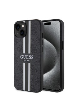 Husa pentru iPhone 15 / iPhone 14 / iPhone 13 - Guess Hardcase 4G Printed Stripes MagSafe (GUHMP15SP4RPSK) - Black