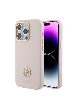 Husa pentru iPhone 15 Pro - Guess Silicone Logo Strass 4G (GUHCP15LM4DGPP) - Light Pink