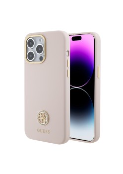 Husa pentru iPhone 15 Pro Max - Guess Silicone Logo Strass 4G (GUHCP15XM4DGPP) - Light Pink