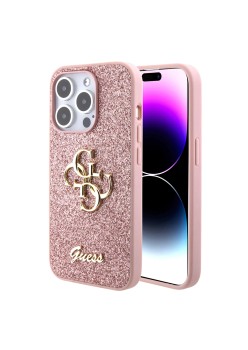Husa pentru iPhone 15 Pro - Guess Glitter Script Big 4G (GUHCP15LHG4SGP) - Pink