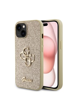 Husa pentru iPhone 15 / iPhone 14 / iPhone 13 - Guess Glitter Script Big 4G (GUHCP15SHG4SGD) - Gold