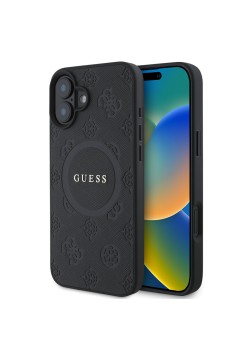 Husa pentru iPhone 16 - Guess Saffiano Peony Classic Logo MagSafe (GUHMP16SPSAPSMEK) - Black