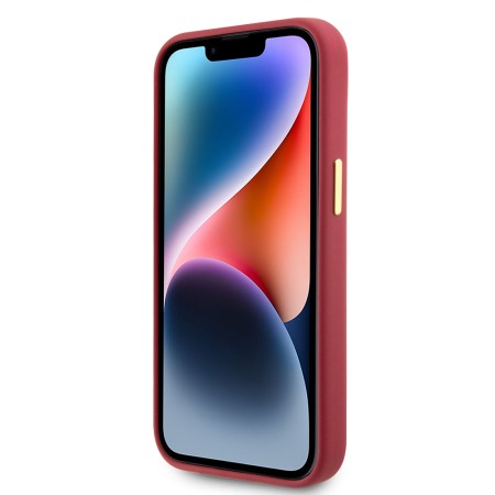 Husa pentru iPhone 15 / iPhone 14 / iPhone 13 - Guess Silicone Script Metal Logo and Frame (GUHCP15SSMBSLM) - Red