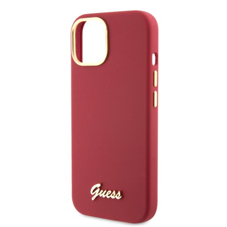 Husa pentru iPhone 15 / iPhone 14 / iPhone 13 - Guess Silicone Script Metal Logo and Frame (GUHCP15SSMBSLM) - Red