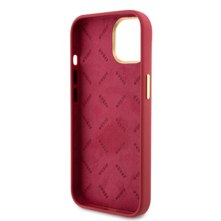 Husa pentru iPhone 15 / iPhone 14 / iPhone 13 - Guess Silicone Script Metal Logo and Frame (GUHCP15SSMBSLM) - Red