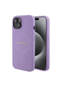 Husa pentru iPhone 15 Plus / iPhone 14 Plus - Guess Saffiano MagSafe (GUHMP15MPSAHMCU) - Purple