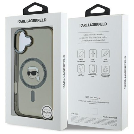 Husa pentru iPhone 16 - Karl Lagerfeld IML MagSafe (KLHMP16SHLSKIK) - Metal Karls Head