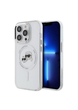 Husa pentru iPhone 14 Pro - Karl Lagerfeld IML MagSafe (KLHMP14LHLSKCH) - White Metal KarlandChoupette Head